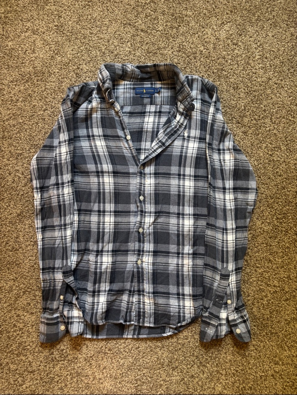 Women’s Polo Ralph Lauren Gray and White Plaid Button-Down Shirt